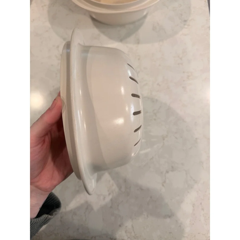 Vintage Tupperware Ultra 21 Almond 2Qt Casserole Dish with Steamer Insert 1740-1